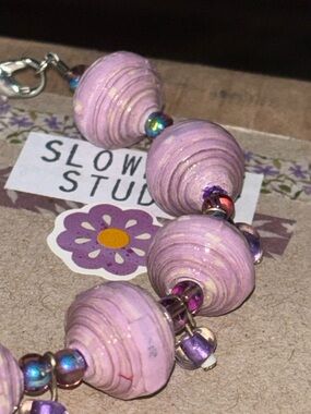 Handcrafted Lavender Paper Bead Bracelet - Women Jewelry